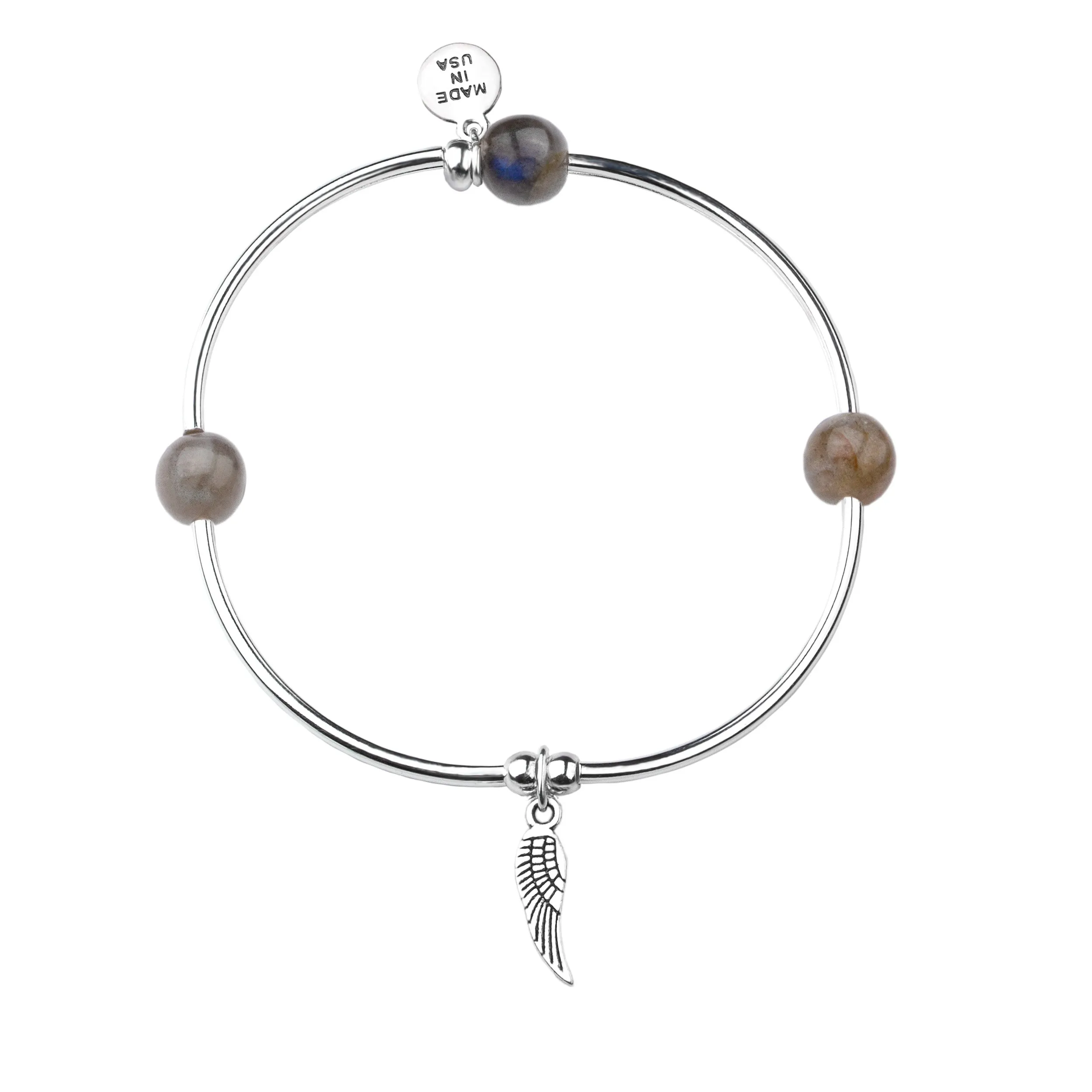 Angel Wing | Soft Bangle Charm Bracelet | Labradorite