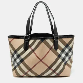 Beige/Black Supernova Check Coated Canvas and Patent Leather Nickie Tote