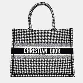 Black Houndstooth Canvas Book Tote Bag