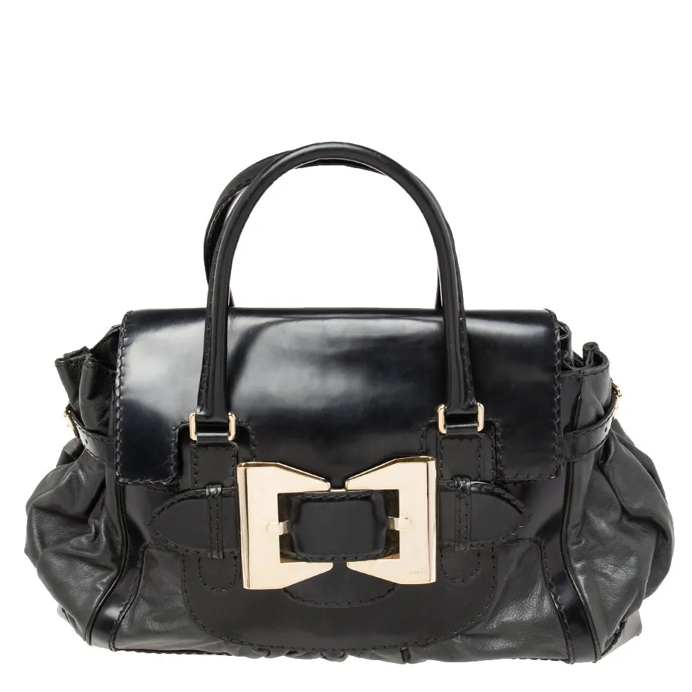 Black Leather Large Dialux Queen Tote