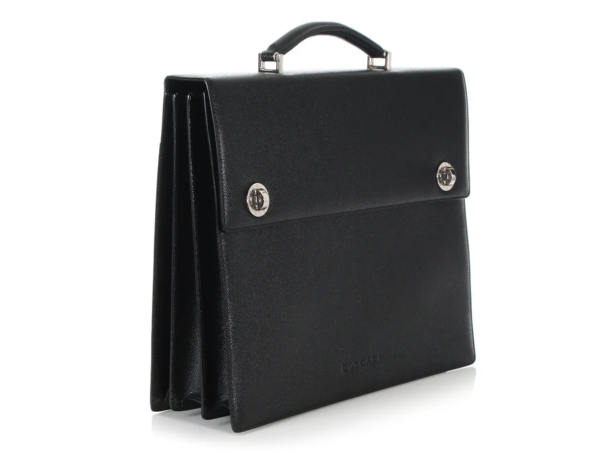 Bulgari Black Triple Gusset Briefcase