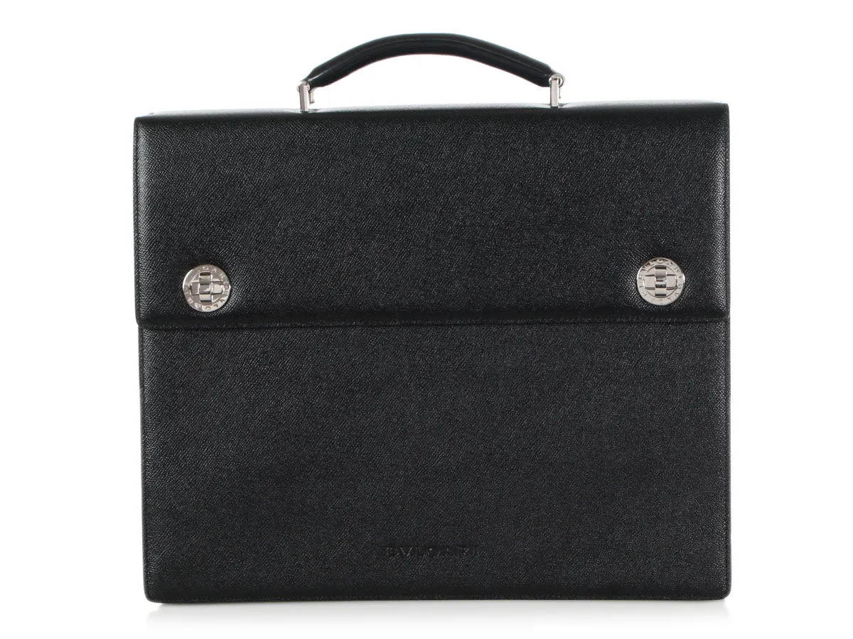 Bulgari Black Triple Gusset Briefcase