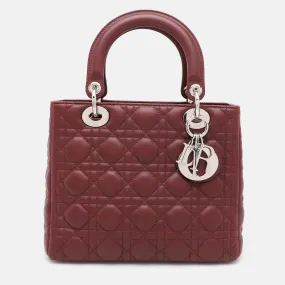 Burgundy Cannage Leather Medium Lady Tote