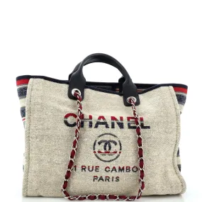 CHANEL Deauville Tote Canvas with Striped Detail Medium