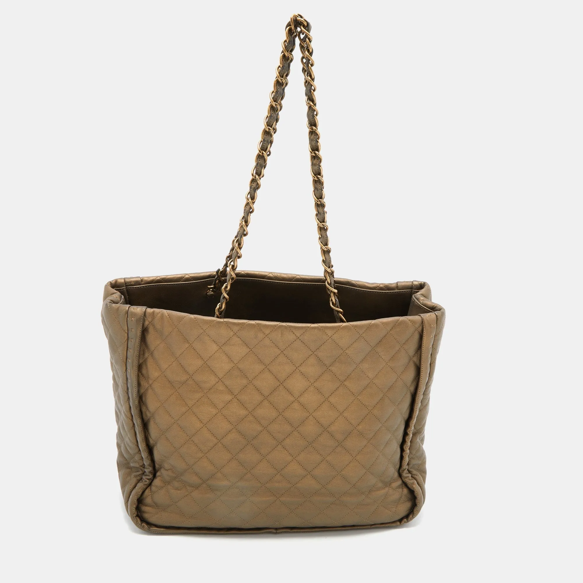 Chanel Metallic Brown Quilted Leather Petite Shopping Timeless Tote