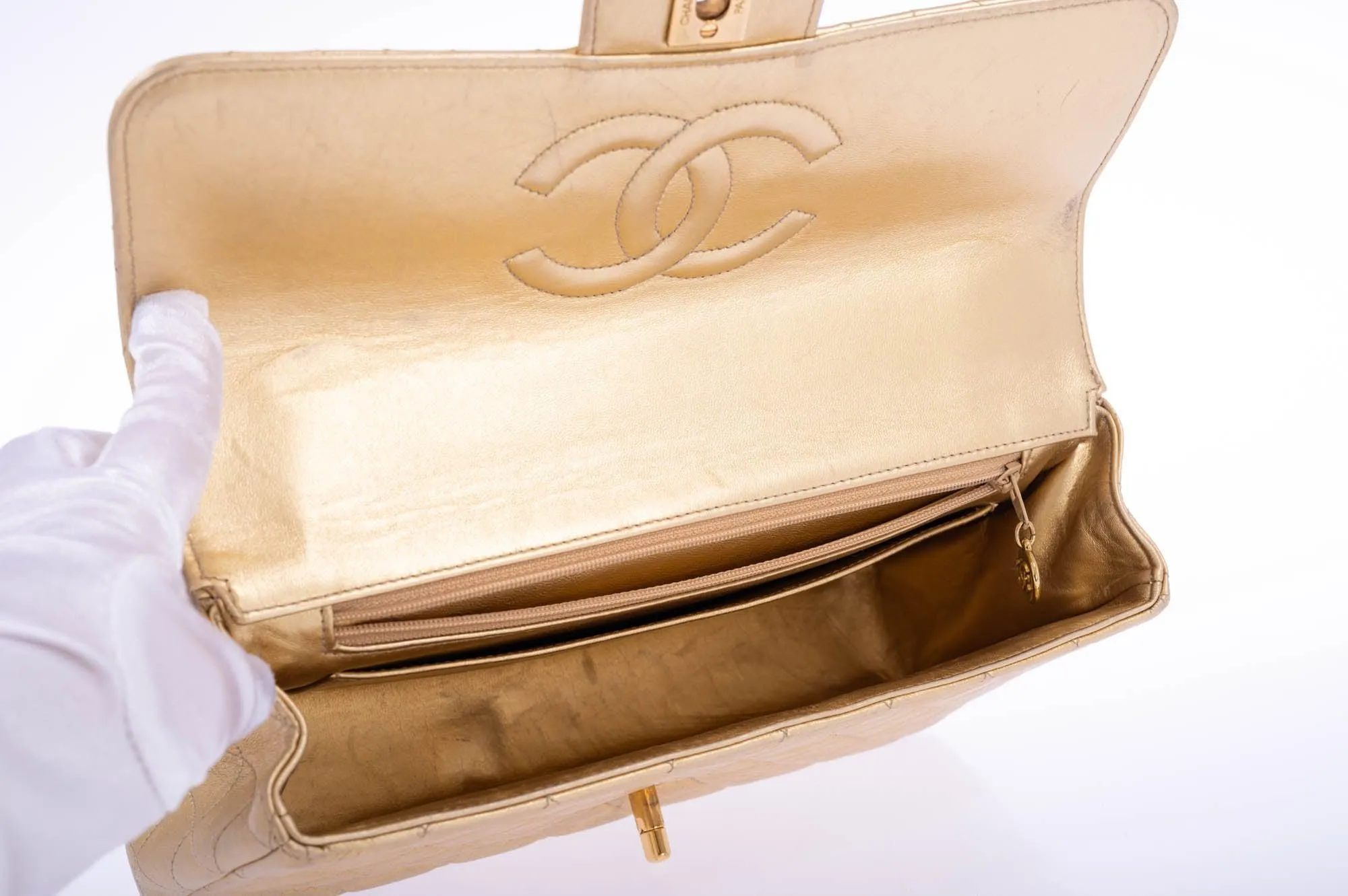 Chanel Vintage 1992 Classic Flap two-in-one Gold Metallic Bag