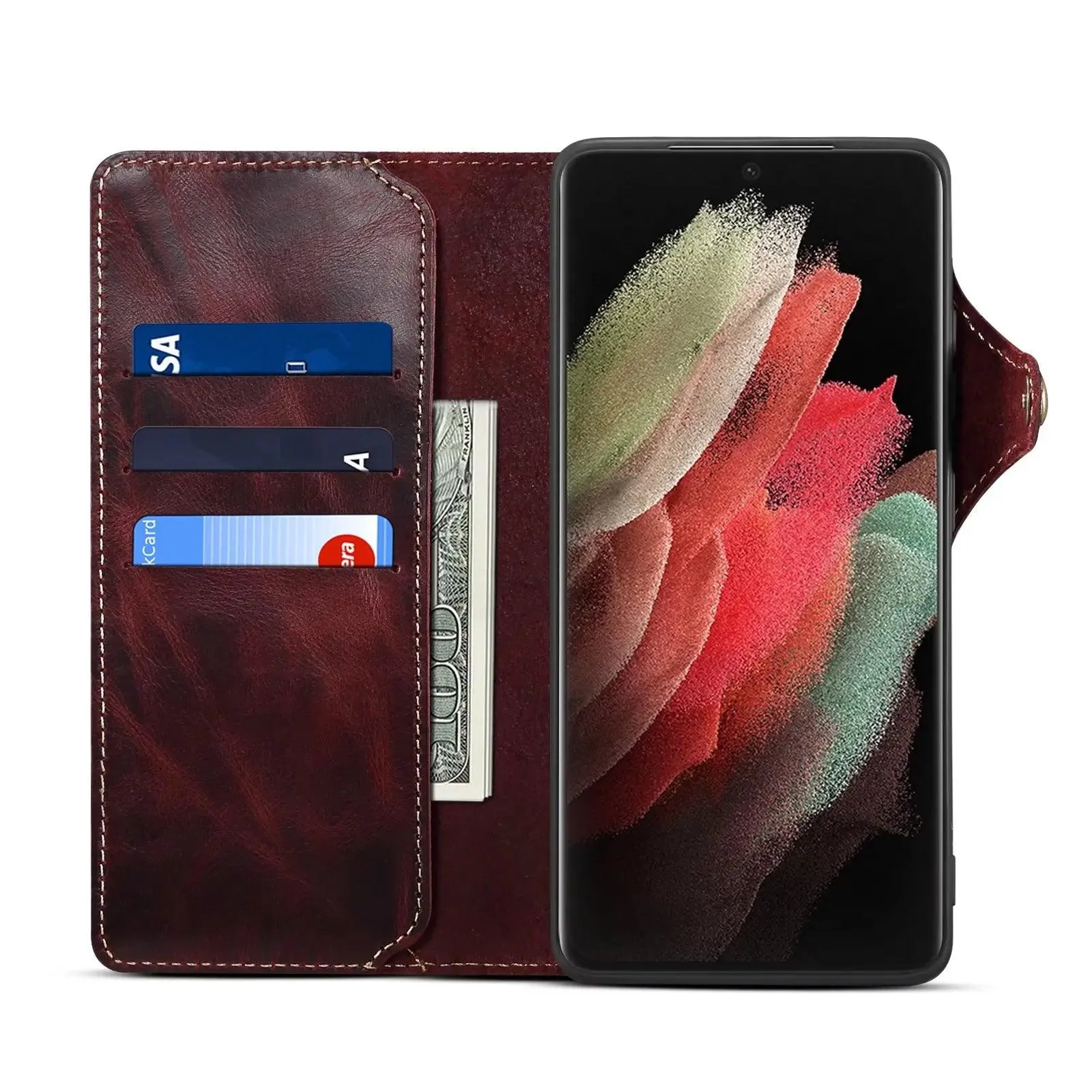 Galaxy S24 Ultra Real Cowhide Leather Wallet Case