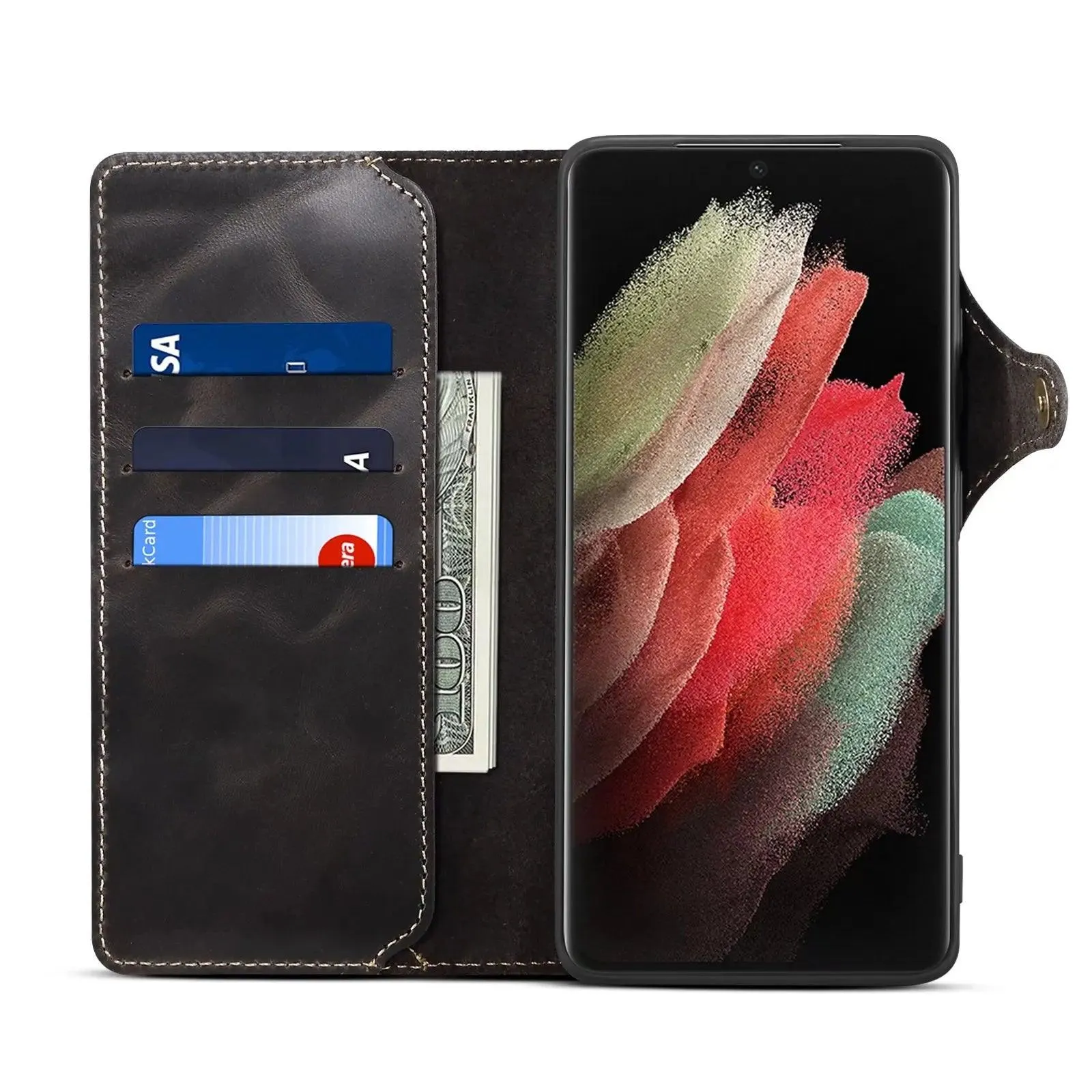 Galaxy S24 Ultra Real Cowhide Leather Wallet Case