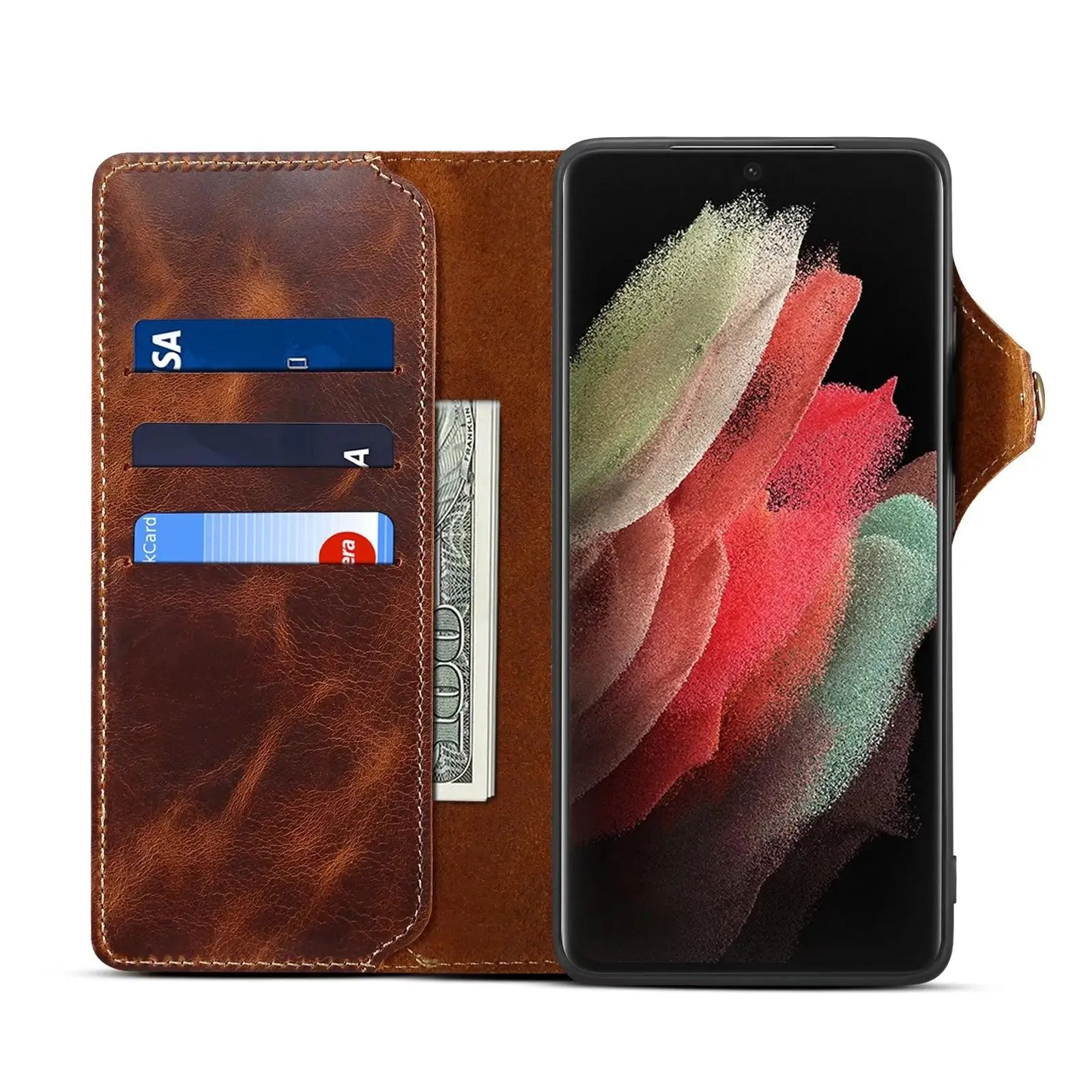 Galaxy S24 Ultra Real Cowhide Leather Wallet Case