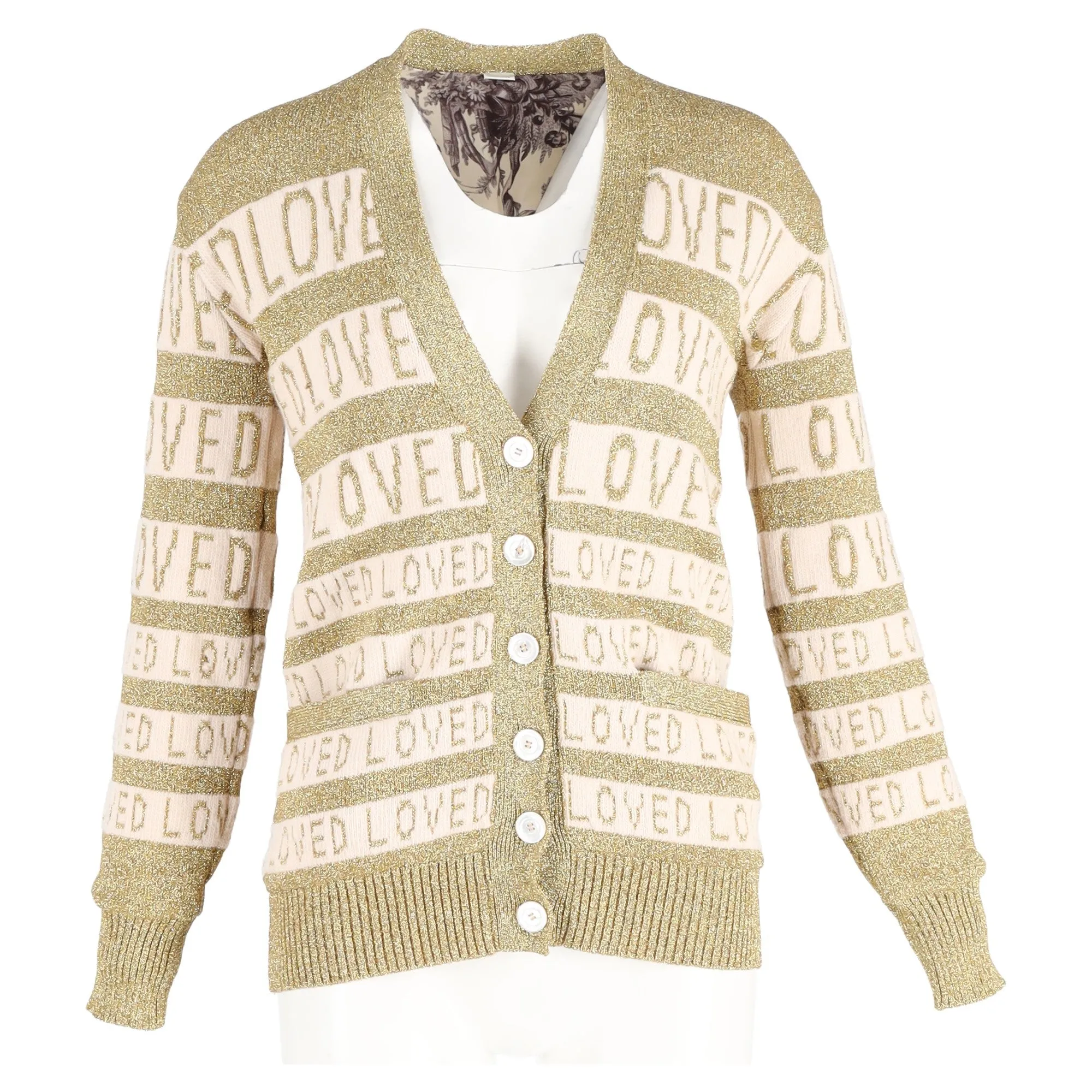 Gucci Loved Oversized Lurex Cardigan in Gold Wool