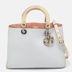 Light Blue/Cream Leather and Python Medium Diorissimo Shopper Tote