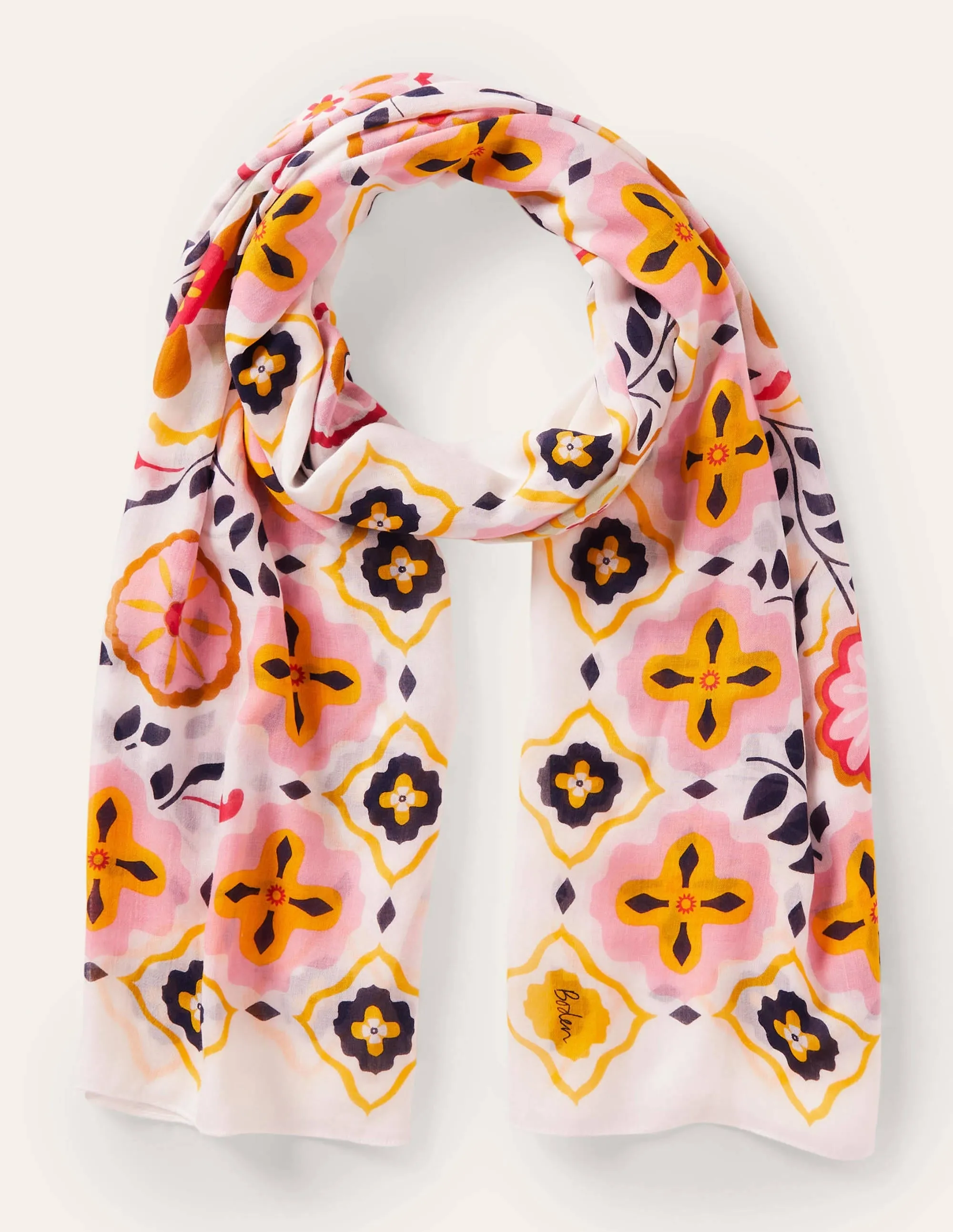 Printed Modal Scarf-Ivory, Opulent Garden