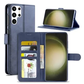 Samsung Galaxy S23 Ultra Wallet Case Flip Leather Card Slots Magnetic Stand Cover (Navy Blue)