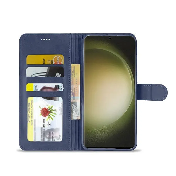 Samsung Galaxy S23 Ultra Wallet Case Flip Leather Card Slots Magnetic Stand Cover (Navy Blue)