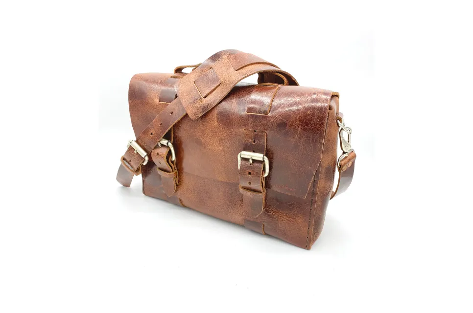 Seasoned No. 4313 - Minimalist Standard Leather Satchel in Glazed Tan with Front & Rear Inserts