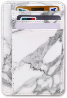 Slim Minimalist RFID Leather Wallets,Thin Front Pocket Wallet,Credit & ID Card Holder for Men & Women(White Marble)