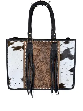 Structured Handbag with Cowhide and Tooled Leather (Concealed-Carry)