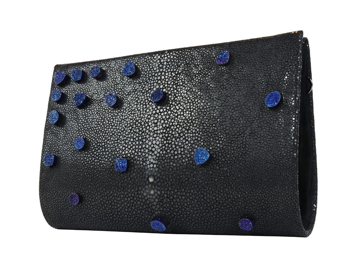 The Black Stingray & Colbalt Druzies Classic Clutch